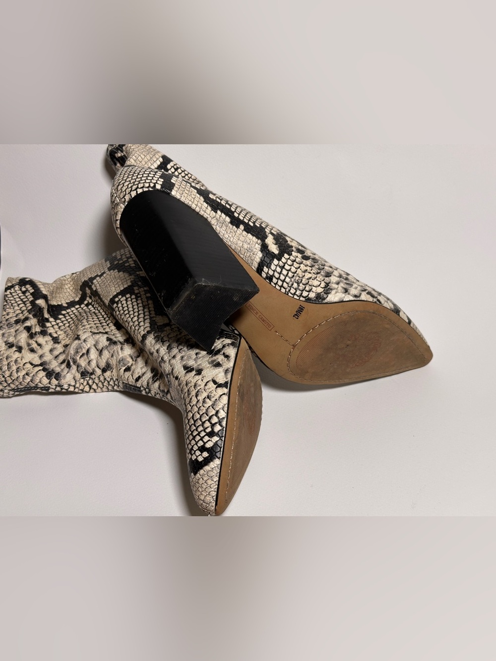 Vince Camuto Snake-Print Pointed Ankle Boots - Black & Cream - Picture 3 of 9